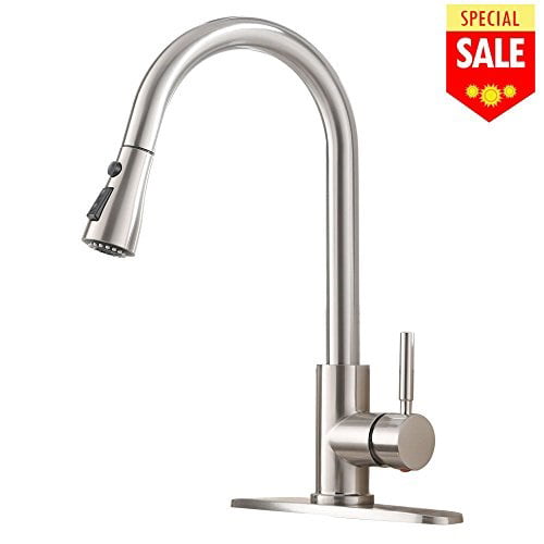 Single Level Handle High Arc Brushed Nickel Pull out Kitchen Faucet Pulldown Tap